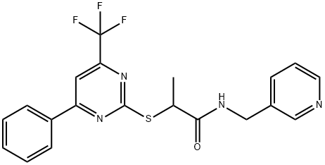 2-{[4-phenyl-6-(trifluoromethyl)-2-pyrimidinyl]sulfanyl}-N-(3-pyridinylmethyl)propanamide 구조식 이미지