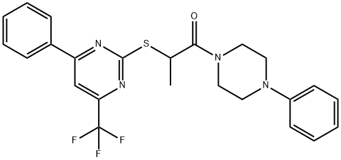 1-methyl-2-oxo-2-(4-phenyl-1-piperazinyl)ethyl 4-phenyl-6-(trifluoromethyl)-2-pyrimidinyl sulfide Structure