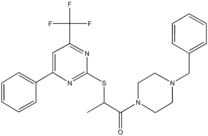 2-(4-benzyl-1-piperazinyl)-1-methyl-2-oxoethyl 4-phenyl-6-(trifluoromethyl)-2-pyrimidinyl sulfide Structure