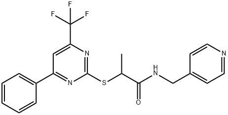 2-{[4-phenyl-6-(trifluoromethyl)-2-pyrimidinyl]sulfanyl}-N-(4-pyridinylmethyl)propanamide 구조식 이미지