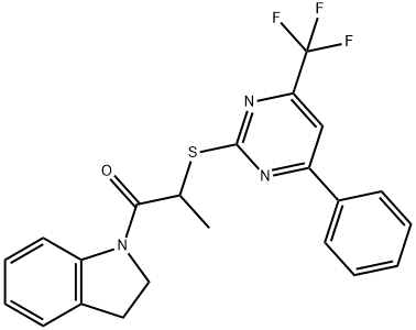 2-(2,3-dihydro-1H-indol-1-yl)-1-methyl-2-oxoethyl 4-phenyl-6-(trifluoromethyl)-2-pyrimidinyl sulfide Structure
