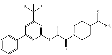 1-(2-{[4-phenyl-6-(trifluoromethyl)-2-pyrimidinyl]sulfanyl}propanoyl)-4-piperidinecarboxamide Structure