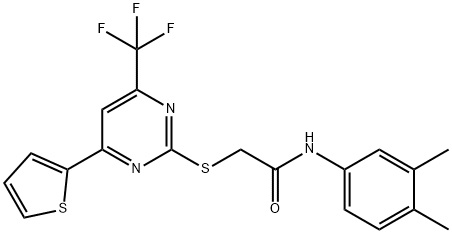 N-(3,4-dimethylphenyl)-2-{[4-(2-thienyl)-6-(trifluoromethyl)-2-pyrimidinyl]sulfanyl}acetamide 구조식 이미지
