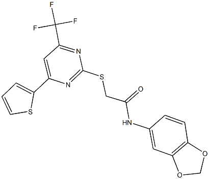 N-(1,3-benzodioxol-5-yl)-2-{[4-(2-thienyl)-6-(trifluoromethyl)-2-pyrimidinyl]sulfanyl}acetamide Structure
