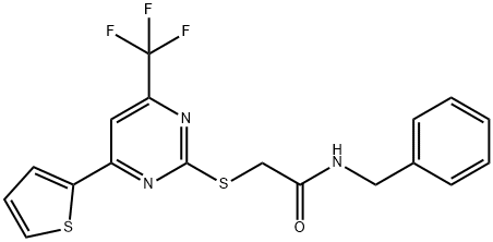 N-benzyl-2-{[4-(2-thienyl)-6-(trifluoromethyl)-2-pyrimidinyl]sulfanyl}acetamide 구조식 이미지