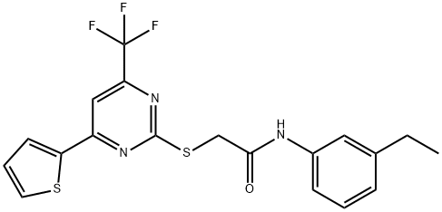 N-(3-ethylphenyl)-2-{[4-(2-thienyl)-6-(trifluoromethyl)-2-pyrimidinyl]sulfanyl}acetamide 구조식 이미지