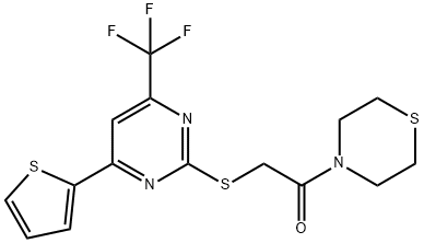 2-oxo-2-(4-thiomorpholinyl)ethyl 4-(2-thienyl)-6-(trifluoromethyl)-2-pyrimidinyl sulfide Structure