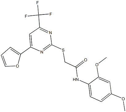 N-(2,4-dimethoxyphenyl)-2-{[4-(2-furyl)-6-(trifluoromethyl)-2-pyrimidinyl]sulfanyl}acetamide 구조식 이미지