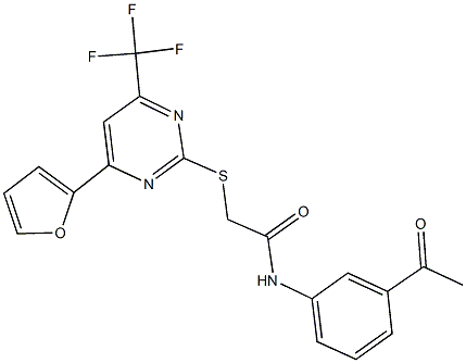 N-(3-acetylphenyl)-2-{[4-(2-furyl)-6-(trifluoromethyl)-2-pyrimidinyl]sulfanyl}acetamide 구조식 이미지