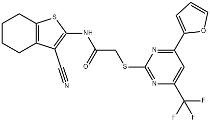 N-(3-cyano-4,5,6,7-tetrahydro-1-benzothien-2-yl)-2-{[4-(2-furyl)-6-(trifluoromethyl)-2-pyrimidinyl]sulfanyl}acetamide 구조식 이미지