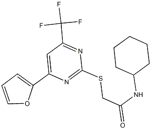 N-cyclohexyl-2-{[4-(2-furyl)-6-(trifluoromethyl)-2-pyrimidinyl]sulfanyl}acetamide Structure