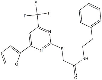 2-{[4-(2-furyl)-6-(trifluoromethyl)-2-pyrimidinyl]sulfanyl}-N-(2-phenylethyl)acetamide 구조식 이미지