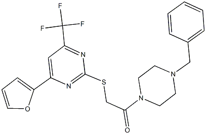 2-(4-benzyl-1-piperazinyl)-2-oxoethyl 4-(2-furyl)-6-(trifluoromethyl)-2-pyrimidinyl sulfide 구조식 이미지