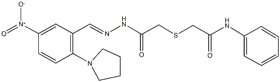 2-[(2-{2-[5-nitro-2-(1-pyrrolidinyl)benzylidene]hydrazino}-2-oxoethyl)sulfanyl]-N-phenylacetamide 구조식 이미지