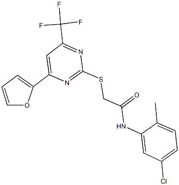 N-(5-chloro-2-methylphenyl)-2-{[4-(2-furyl)-6-(trifluoromethyl)-2-pyrimidinyl]sulfanyl}acetamide 구조식 이미지
