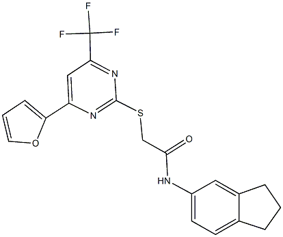 N-(2,3-dihydro-1H-inden-5-yl)-2-{[4-(2-furyl)-6-(trifluoromethyl)-2-pyrimidinyl]sulfanyl}acetamide Structure