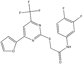 N-(3,4-difluorophenyl)-2-{[4-(2-furyl)-6-(trifluoromethyl)-2-pyrimidinyl]sulfanyl}acetamide 구조식 이미지