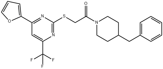 2-(4-benzyl-1-piperidinyl)-2-oxoethyl 4-(2-furyl)-6-(trifluoromethyl)-2-pyrimidinyl sulfide Structure