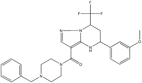 3-[3-[(4-benzyl-1-piperazinyl)carbonyl]-7-(trifluoromethyl)-4,5,6,7-tetrahydropyrazolo[1,5-a]pyrimidin-5-yl]phenyl methyl ether Structure