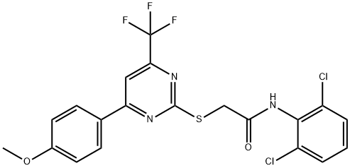 N-(2,6-dichlorophenyl)-2-{[4-(4-methoxyphenyl)-6-(trifluoromethyl)-2-pyrimidinyl]sulfanyl}acetamide 구조식 이미지