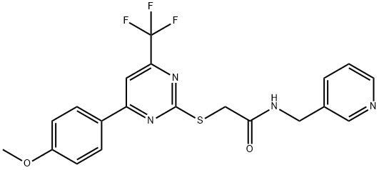 2-{[4-(4-methoxyphenyl)-6-(trifluoromethyl)-2-pyrimidinyl]sulfanyl}-N-(3-pyridinylmethyl)acetamide Structure