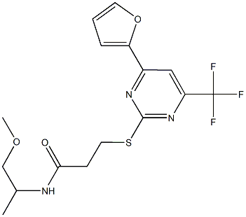 3-{[4-(2-furyl)-6-(trifluoromethyl)-2-pyrimidinyl]sulfanyl}-N-(2-methoxy-1-methylethyl)propanamide 구조식 이미지