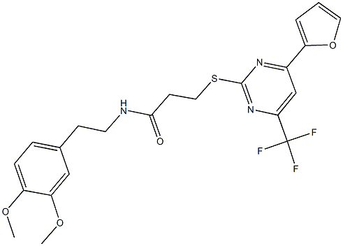 N-[2-(3,4-dimethoxyphenyl)ethyl]-3-{[4-(2-furyl)-6-(trifluoromethyl)-2-pyrimidinyl]sulfanyl}propanamide Structure