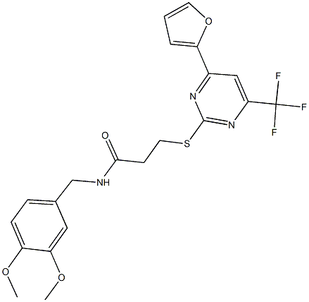 N-(3,4-dimethoxybenzyl)-3-{[4-(2-furyl)-6-(trifluoromethyl)-2-pyrimidinyl]sulfanyl}propanamide 구조식 이미지