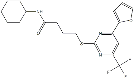 N-cyclohexyl-4-{[4-(2-furyl)-6-(trifluoromethyl)-2-pyrimidinyl]sulfanyl}butanamide 구조식 이미지