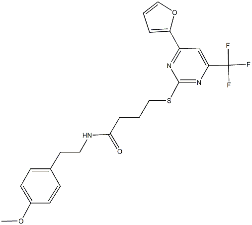 4-{[4-(2-furyl)-6-(trifluoromethyl)-2-pyrimidinyl]sulfanyl}-N-[2-(4-methoxyphenyl)ethyl]butanamide Structure