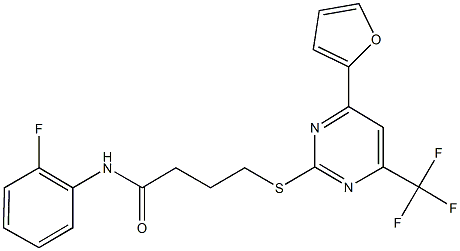 N-(2-fluorophenyl)-4-{[4-(2-furyl)-6-(trifluoromethyl)-2-pyrimidinyl]sulfanyl}butanamide Structure