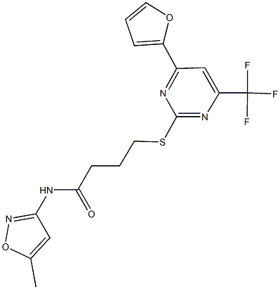 4-{[4-(2-furyl)-6-(trifluoromethyl)-2-pyrimidinyl]sulfanyl}-N-(5-methyl-3-isoxazolyl)butanamide 구조식 이미지