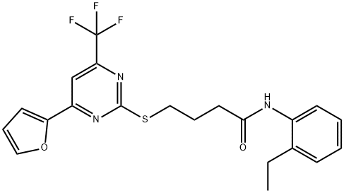 N-(2-ethylphenyl)-4-{[4-(2-furyl)-6-(trifluoromethyl)-2-pyrimidinyl]sulfanyl}butanamide 구조식 이미지