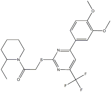 4-(3,4-dimethoxyphenyl)-2-{[2-(2-ethyl-1-piperidinyl)-2-oxoethyl]sulfanyl}-6-(trifluoromethyl)pyrimidine Structure