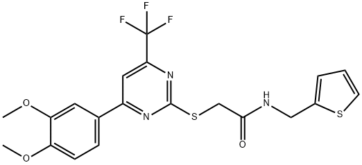 2-{[4-(3,4-dimethoxyphenyl)-6-(trifluoromethyl)-2-pyrimidinyl]sulfanyl}-N-(2-thienylmethyl)acetamide 구조식 이미지