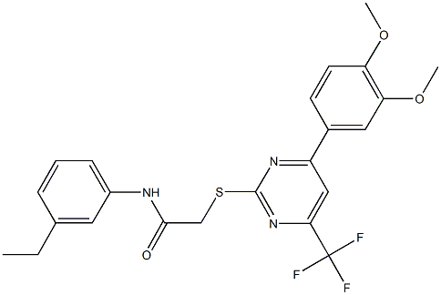 2-{[4-(3,4-dimethoxyphenyl)-6-(trifluoromethyl)-2-pyrimidinyl]sulfanyl}-N-(3-ethylphenyl)acetamide 구조식 이미지