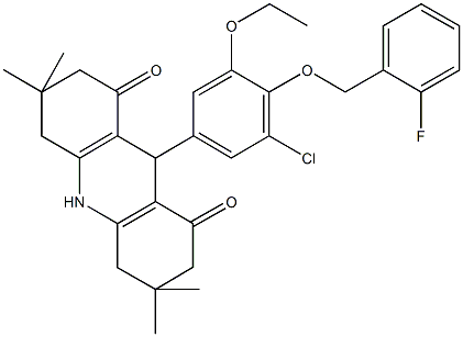 9-{3-chloro-5-ethoxy-4-[(2-fluorobenzyl)oxy]phenyl}-3,3,6,6-tetramethyl-3,4,6,7,9,10-hexahydro-1,8(2H,5H)-acridinedione Structure