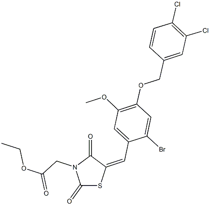 ethyl (5-{2-bromo-4-[(3,4-dichlorobenzyl)oxy]-5-methoxybenzylidene}-2,4-dioxo-1,3-thiazolidin-3-yl)acetate Structure