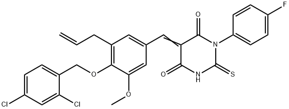 5-{3-allyl-4-[(2,4-dichlorobenzyl)oxy]-5-methoxybenzylidene}-1-(4-fluorophenyl)-2-thioxodihydro-4,6(1H,5H)-pyrimidinedione 구조식 이미지