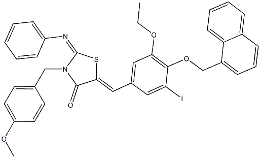 5-[3-ethoxy-5-iodo-4-(1-naphthylmethoxy)benzylidene]-3-(4-methoxybenzyl)-2-(phenylimino)-1,3-thiazolidin-4-one Structure