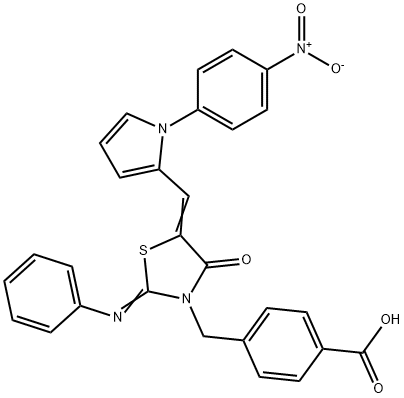 4-{[5-[(1-{4-nitrophenyl}-1H-pyrrol-2-yl)methylene]-4-oxo-2-(phenylimino)-1,3-thiazolidin-3-yl]methyl}benzoic acid 구조식 이미지