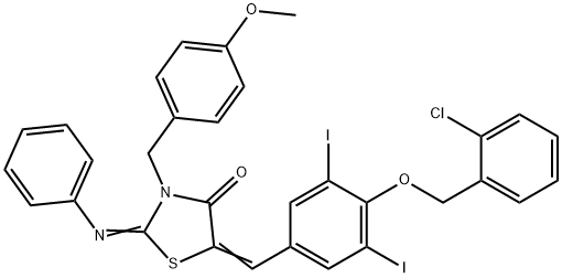 5-{4-[(2-chlorobenzyl)oxy]-3,5-diiodobenzylidene}-3-(4-methoxybenzyl)-2-(phenylimino)-1,3-thiazolidin-4-one Structure