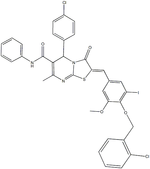 2-{4-[(2-chlorobenzyl)oxy]-3-iodo-5-methoxybenzylidene}-5-(4-chlorophenyl)-7-methyl-3-oxo-N-phenyl-2,3-dihydro-5H-[1,3]thiazolo[3,2-a]pyrimidine-6-carboxamide Structure