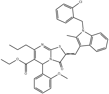 ethyl 2-{[1-(2-chlorobenzyl)-2-methyl-1H-indol-3-yl]methylene}-5-(2-methoxyphenyl)-3-oxo-7-propyl-2,3-dihydro-5H-[1,3]thiazolo[3,2-a]pyrimidine-6-carboxylate 구조식 이미지