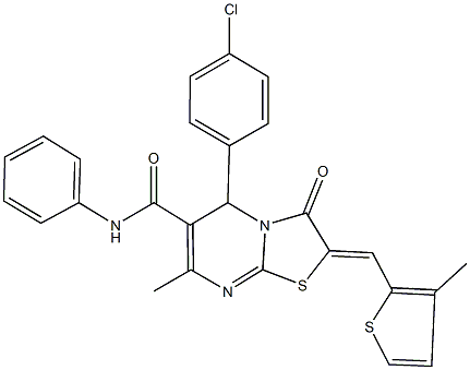 5-(4-chlorophenyl)-7-methyl-2-[(3-methyl-2-thienyl)methylene]-3-oxo-N-phenyl-2,3-dihydro-5H-[1,3]thiazolo[3,2-a]pyrimidine-6-carboxamide 구조식 이미지