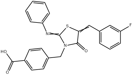 4-{[5-(3-fluorobenzylidene)-4-oxo-2-(phenylimino)-1,3-thiazolidin-3-yl]methyl}benzoic acid 구조식 이미지