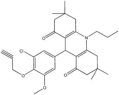 9-[3-chloro-5-methoxy-4-(2-propynyloxy)phenyl]-3,3,6,6-tetramethyl-10-propyl-3,4,6,7,9,10-hexahydro-1,8(2H,5H)-acridinedione Structure