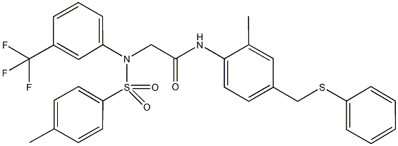 N-{2-methyl-4-[(phenylsulfanyl)methyl]phenyl}-2-[[(4-methylphenyl)sulfonyl]-3-(trifluoromethyl)anilino]acetamide Structure