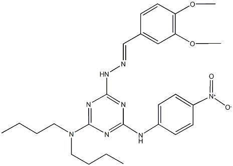 3,4-dimethoxybenzaldehyde (4-(dibutylamino)-6-{4-nitroanilino}-1,3,5-triazin-2-yl)hydrazone Structure