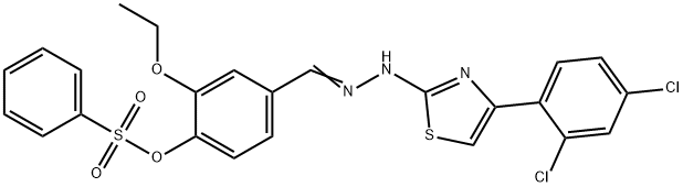 4-{2-[4-(2,4-dichlorophenyl)-1,3-thiazol-2-yl]carbohydrazonoyl}-2-ethoxyphenyl benzenesulfonate 구조식 이미지